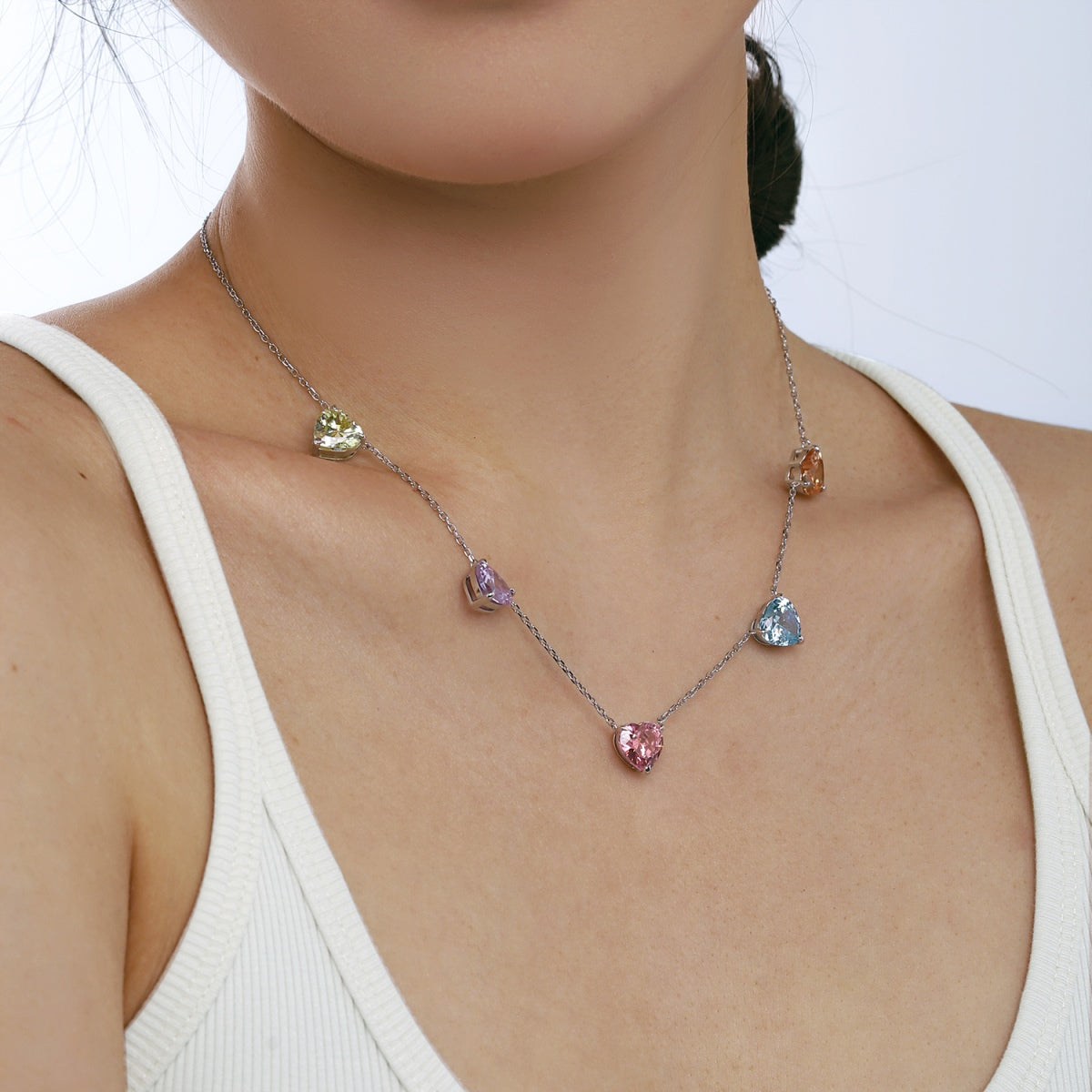 [Charm Aries Jewelry]Sparkling Colorful Heart Cut Necklace
