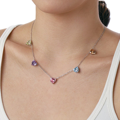 [Charm Aries Jewelry]Sparkling Colorful Heart Cut Necklace