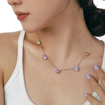 [Charm Aries Jewelry]Sparkling Colorful Heart Cut Necklace