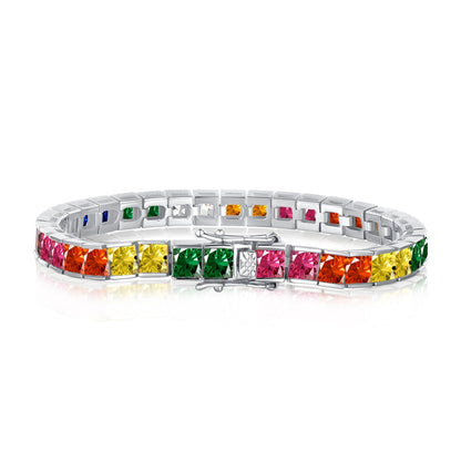 [Charm Aries Jewelry]Radiant Colorful Princess Cut Tennis Bracelet