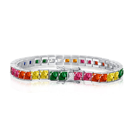 [Charm Aries Jewelry]Radiant Colorful Princess Cut Tennis Bracelet