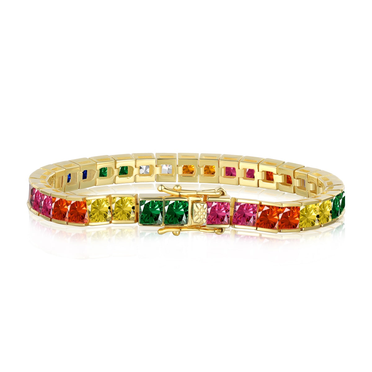 [Charm Aries Jewelry]Radiant Colorful Princess Cut Tennis Bracelet