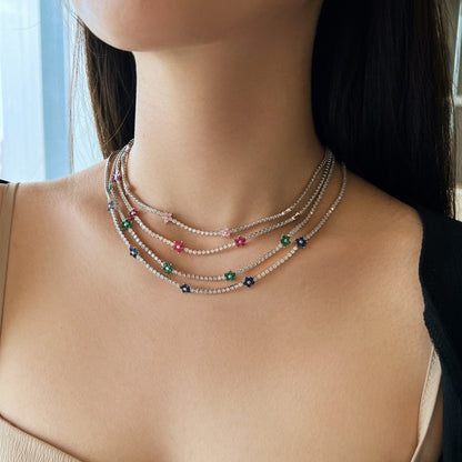 [Charm Aries Jewelry]Luxurious Colorful Flower Tennis Necklace