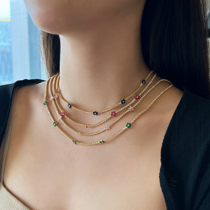 [Charm Aries Jewelry]Luxurious Colorful Flower Tennis Necklace