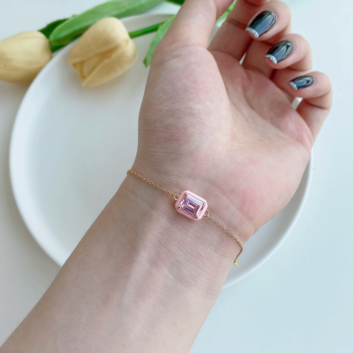 [Charm Aries Jewelry]2.0 Carat Sparkling Colorful Emerald Cut Daily Bracelet