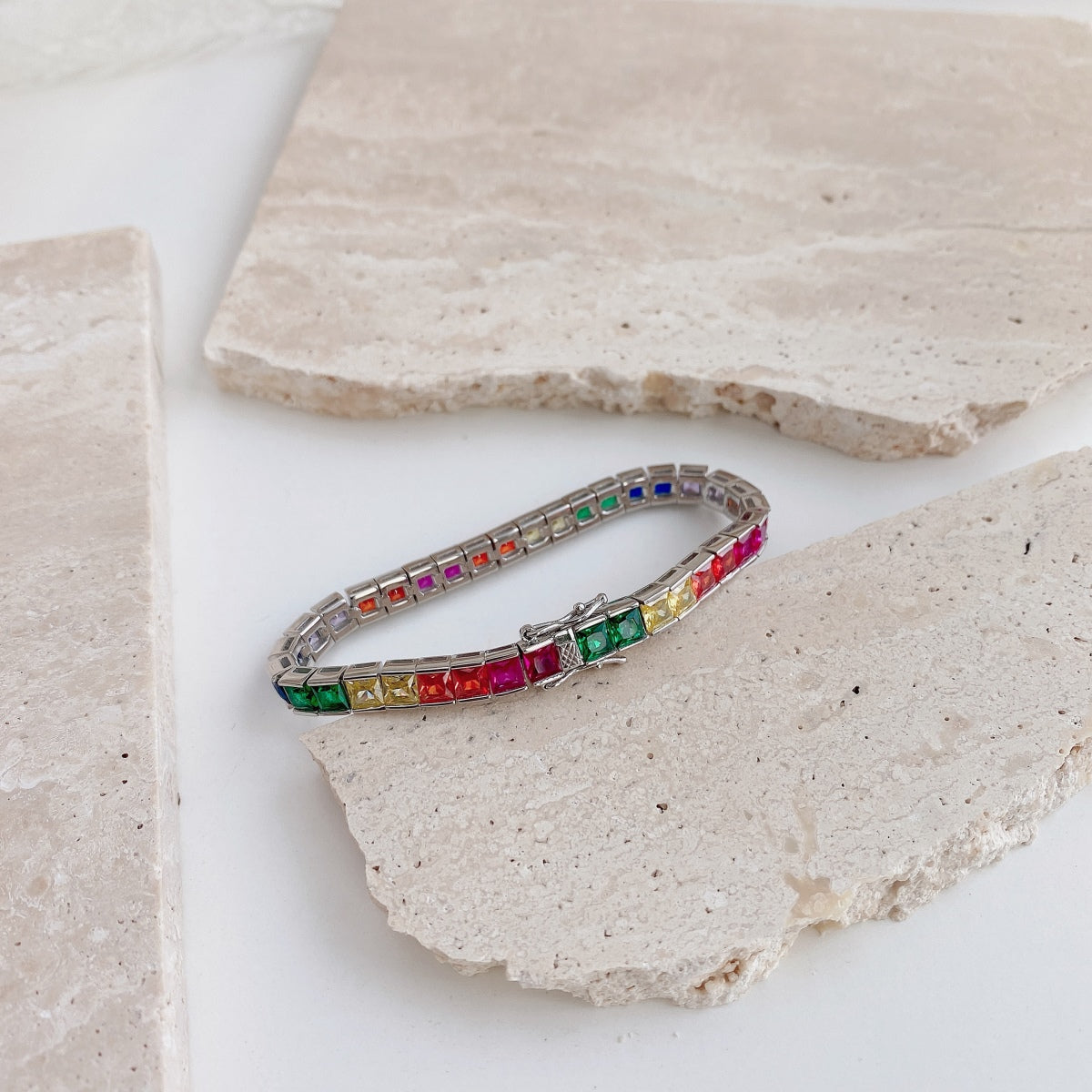[Charm Aries Jewelry]Radiant Colorful Princess Cut Tennis Bracelet