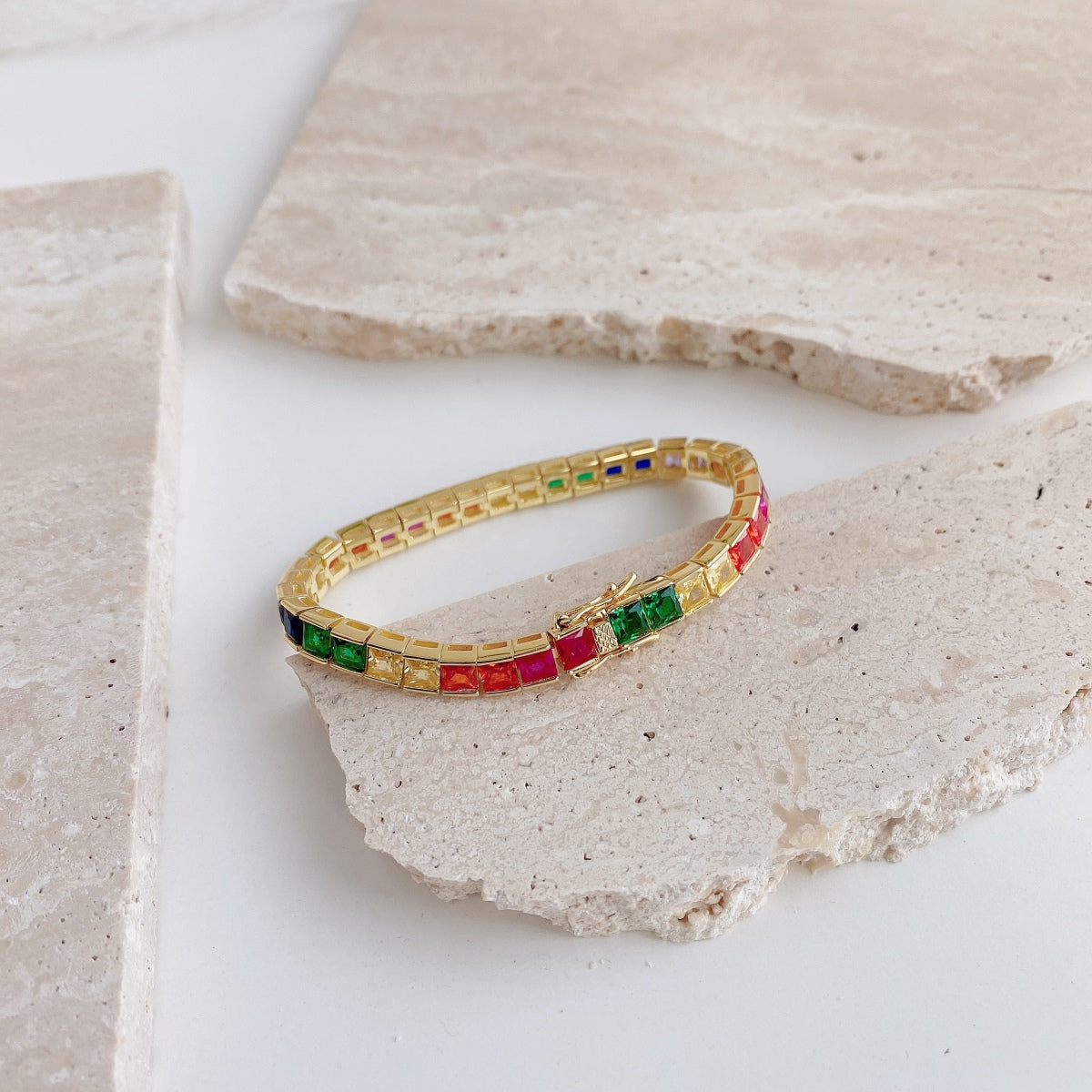 [Charm Aries Jewelry]Radiant Colorful Princess Cut Tennis Bracelet