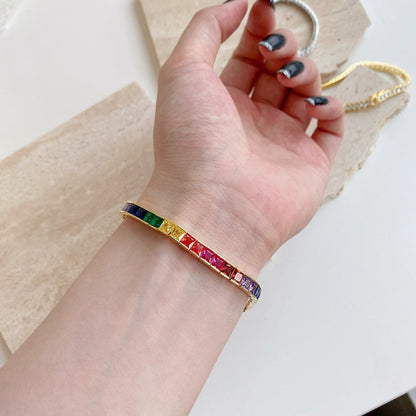[Charm Aries Jewelry]Radiant Colorful Princess Cut Tennis Bracelet