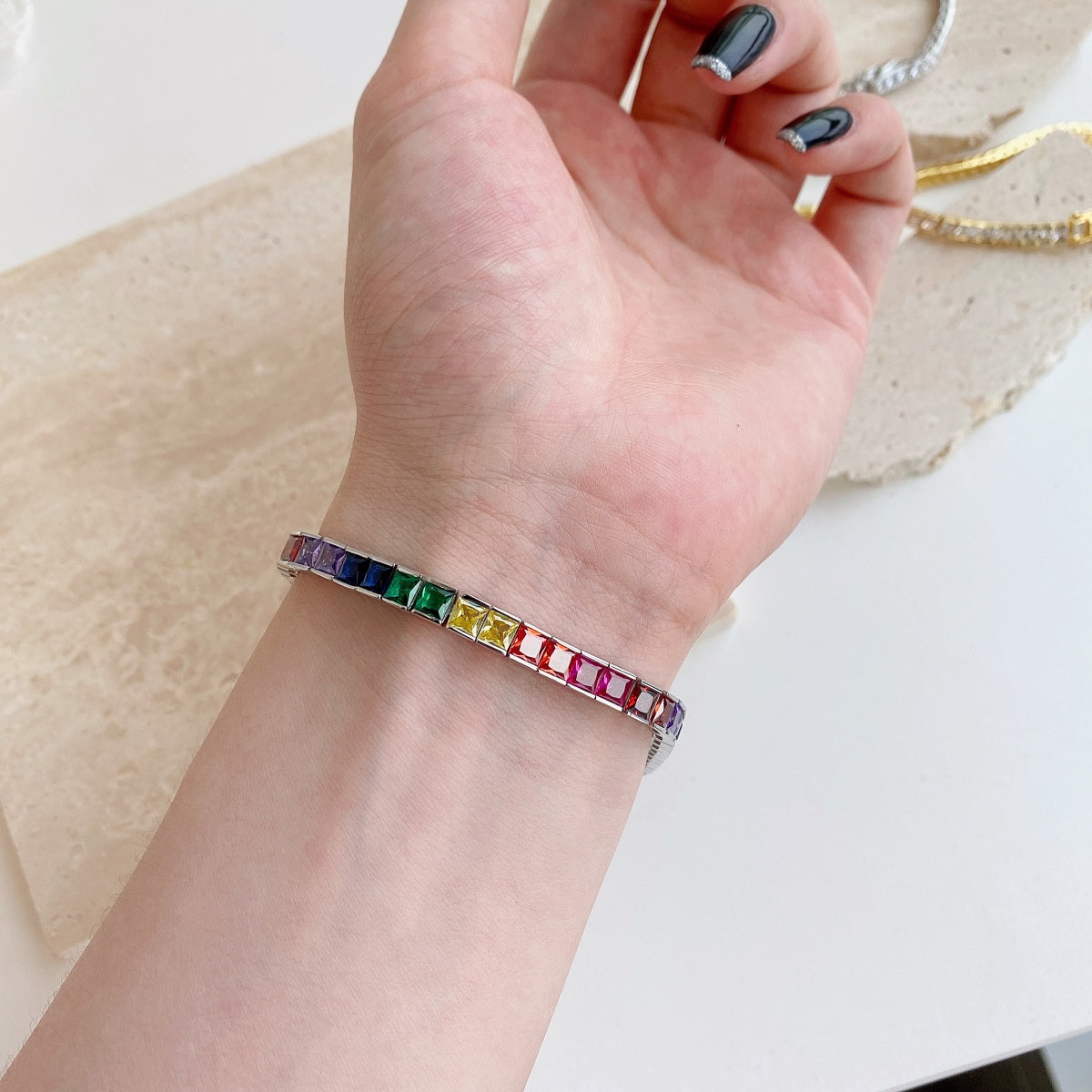[Charm Aries Jewelry]Radiant Colorful Princess Cut Tennis Bracelet