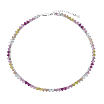 [Charm Aries Jewelry]Sparkling Colorful Full Heart Tennis Necklace