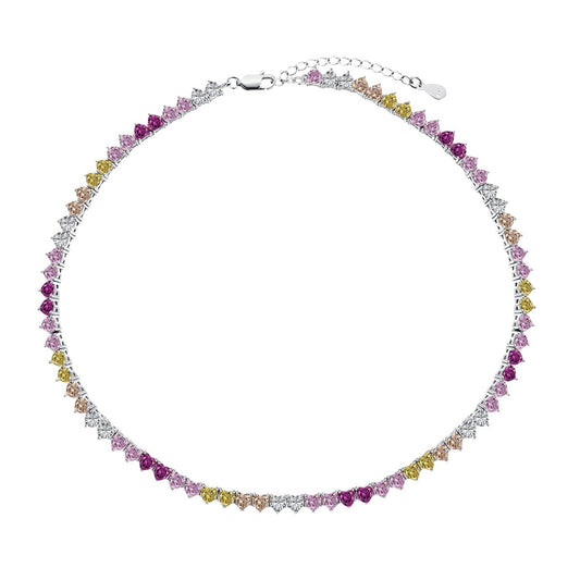[Charm Aries Jewelry]Sparkling Colorful Full Heart Tennis Necklace