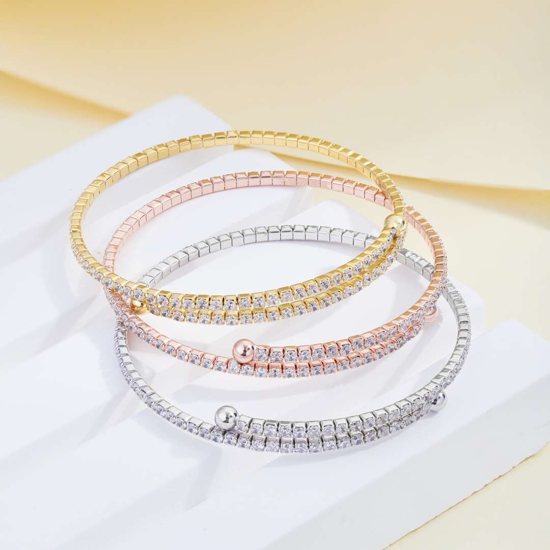 [Charm Aries Jewelry]Row of Diamonds Round Fashion Bracelet