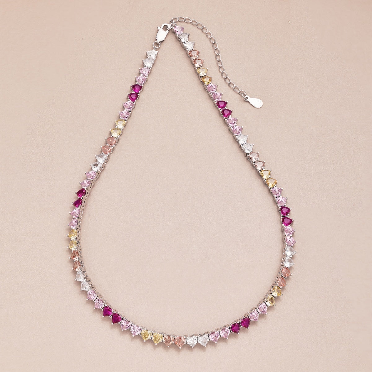 [Charm Aries Jewelry]Sparkling Colorful Full Heart Tennis Necklace