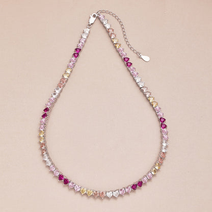 [Charm Aries Jewelry]Sparkling Colorful Full Heart Tennis Necklace