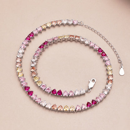 [Charm Aries Jewelry]Sparkling Colorful Full Heart Tennis Necklace