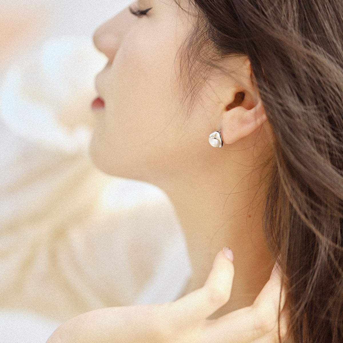 [Charm Aries Jewelry]Dainty Bread Pearl Earrings