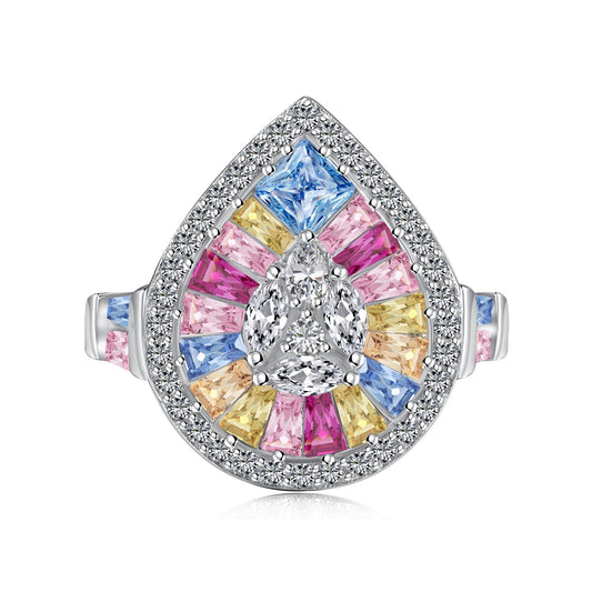 [Charm Aries Jewelry]Elegant Colorful Water Drop Shape Banquet Ring