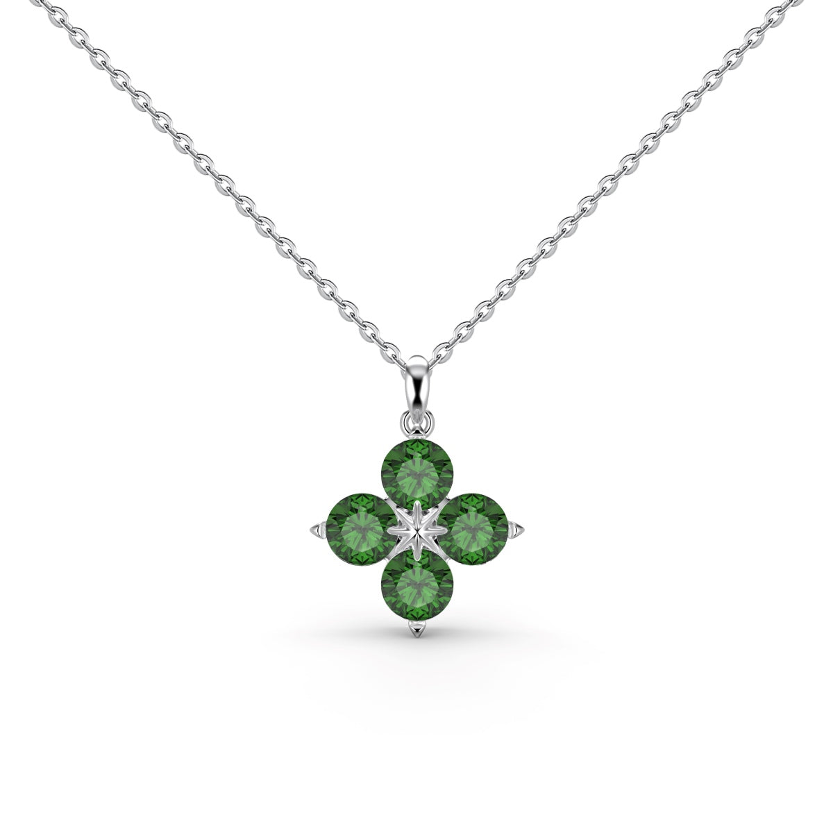[Charm Aries Jewelry]Four-Leaf Charm Aries And Eight-Pointed Star Necklace