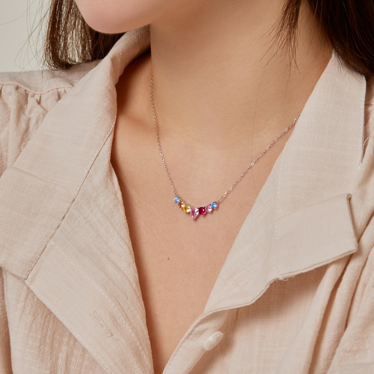 [Charm Aries Jewelry]Dainty Colorful Heart Necklace