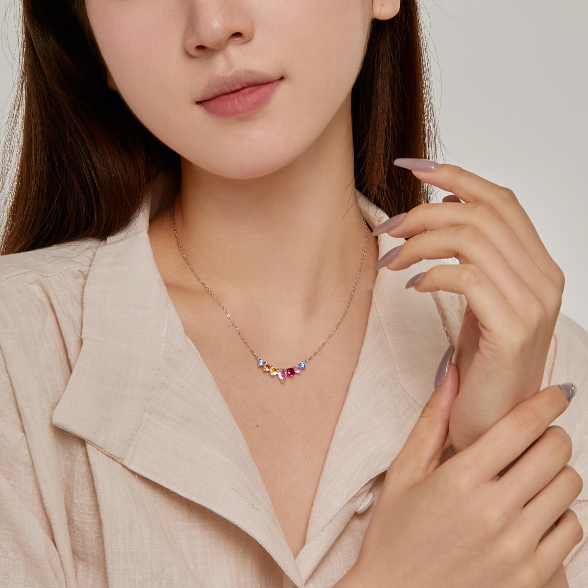 [Charm Aries Jewelry]Dainty Colorful Heart Necklace