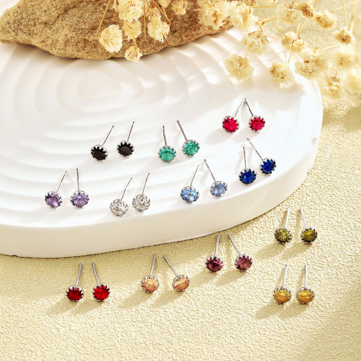 [Charm Aries Jewelry]Sparkling Colorful Round Shape Earrings