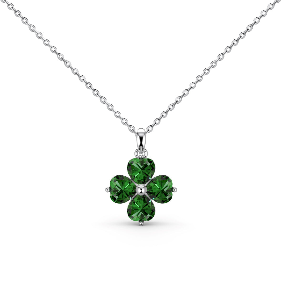 [Charm Aries Jewelry]Heart-Shaped Four-Leaf Charm Aries Bead Necklace