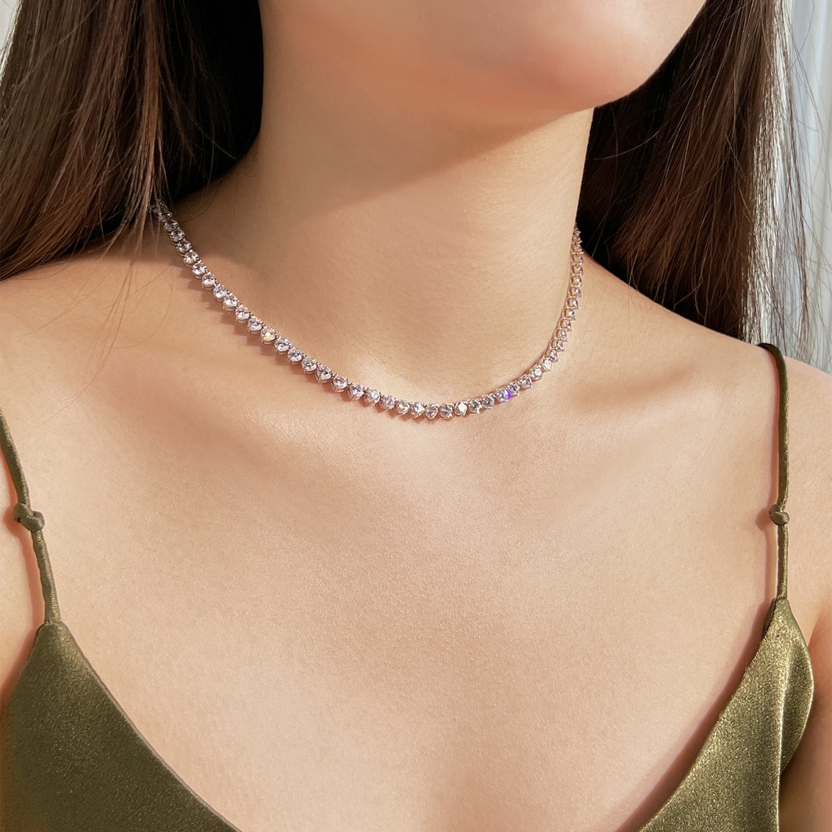 [Charm Aries Jewelry]Ornate Heart Cut Tennis Necklace