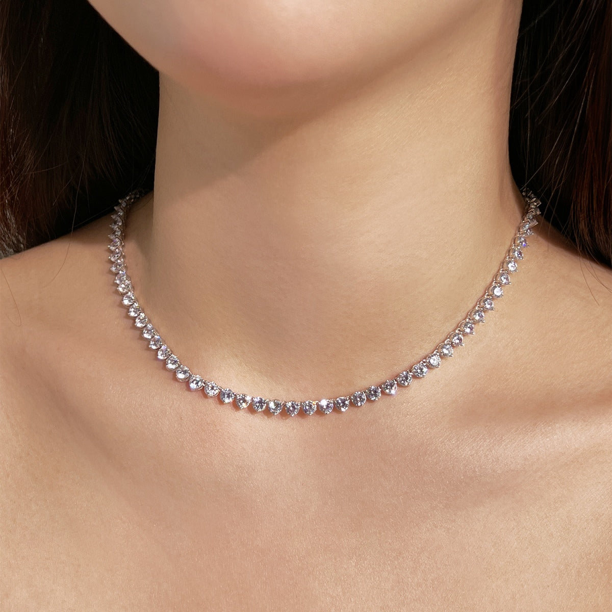 [Charm Aries Jewelry]Ornate Heart Cut Tennis Necklace