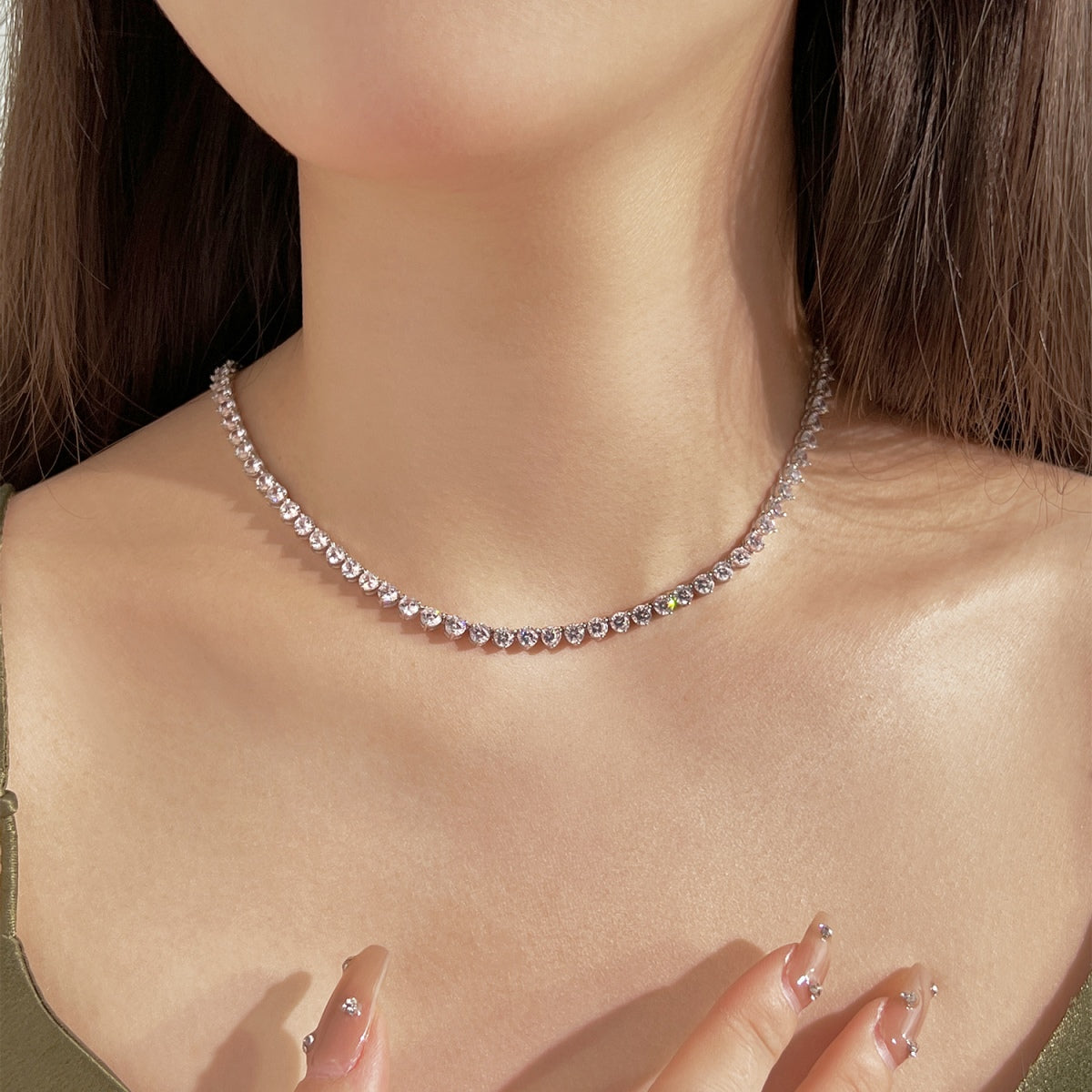 [Charm Aries Jewelry]Ornate Heart Cut Tennis Necklace