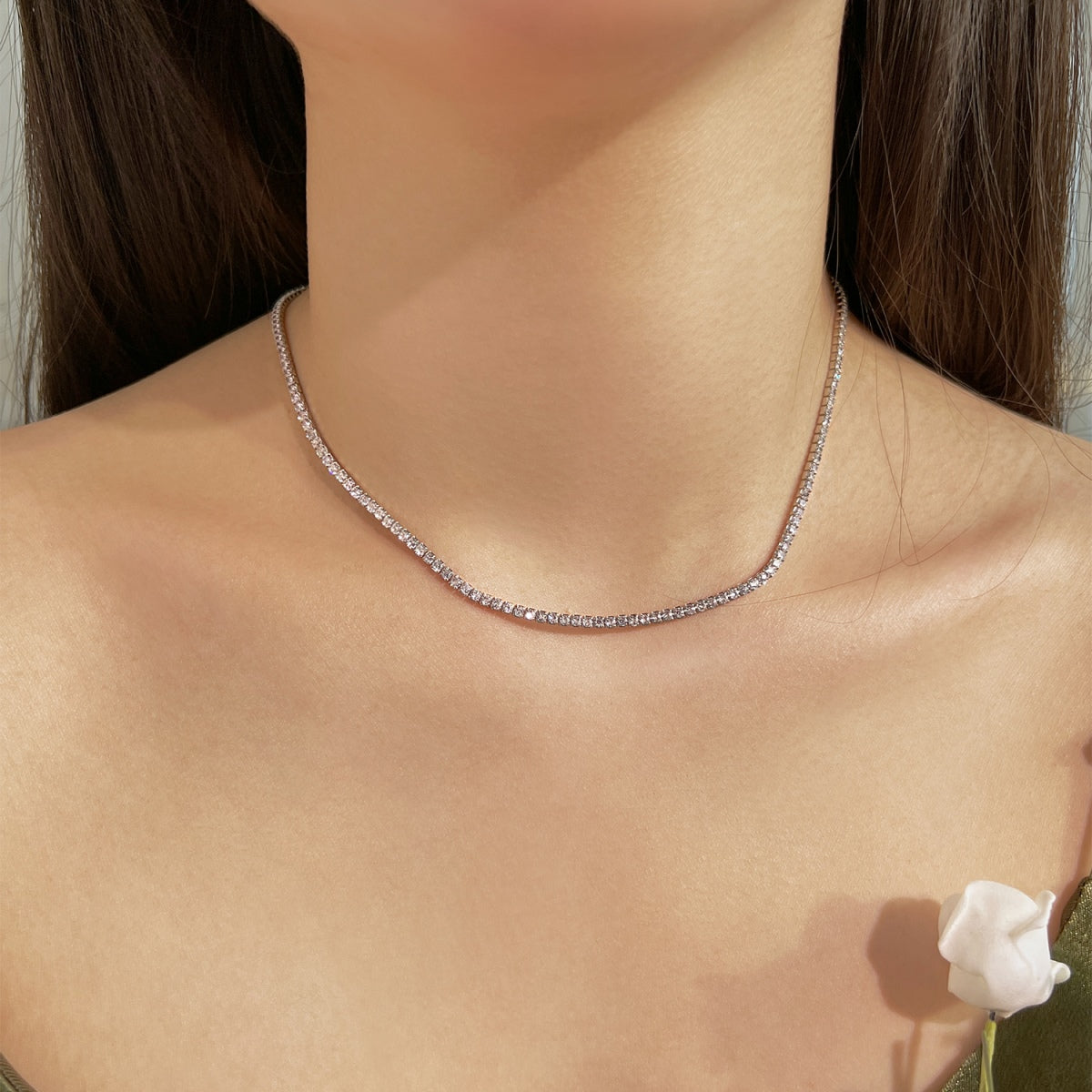 [Charm Aries Jewelry]Delicate Round Shape Tennis Necklace