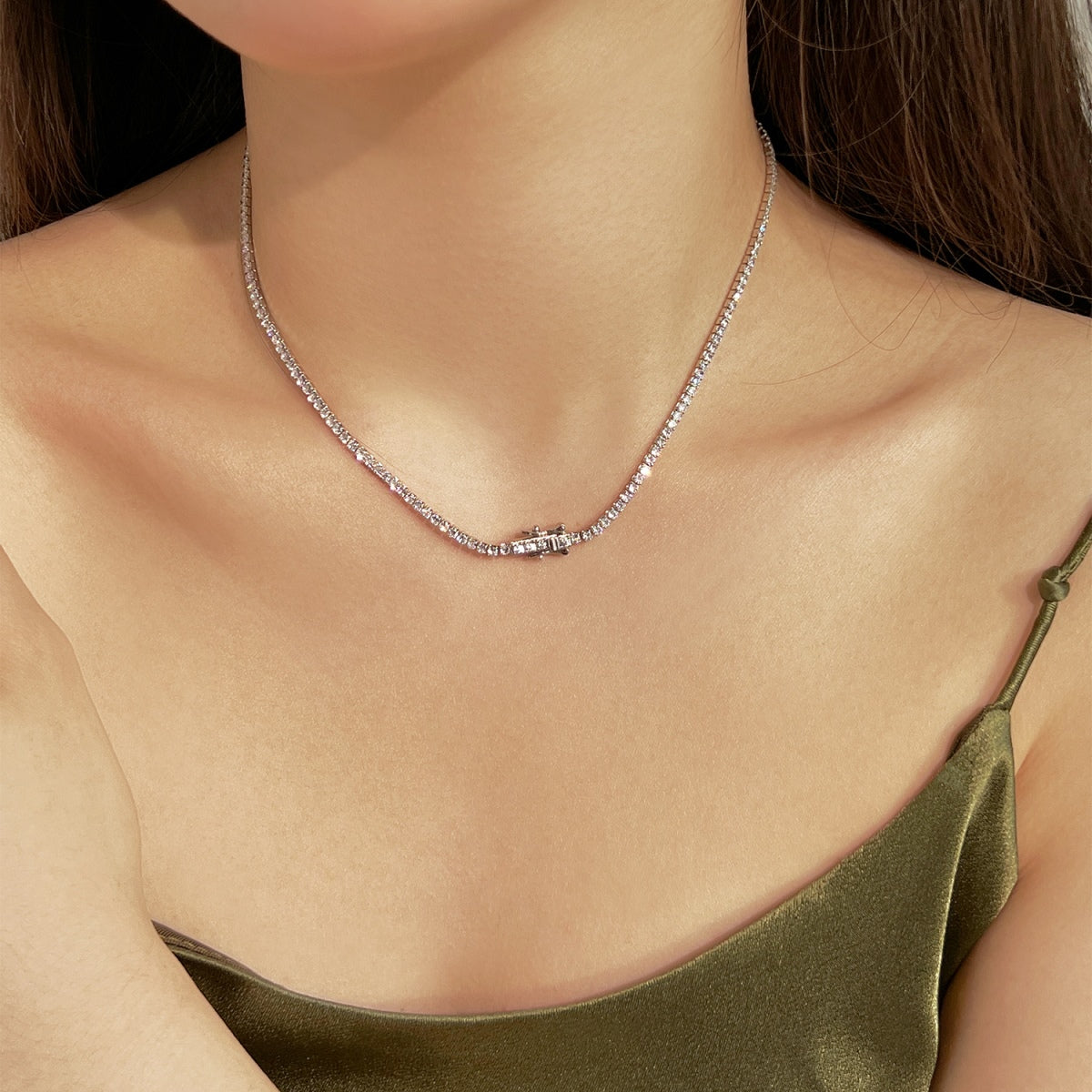 [Charm Aries Jewelry]Delicate Round Shape Tennis Necklace