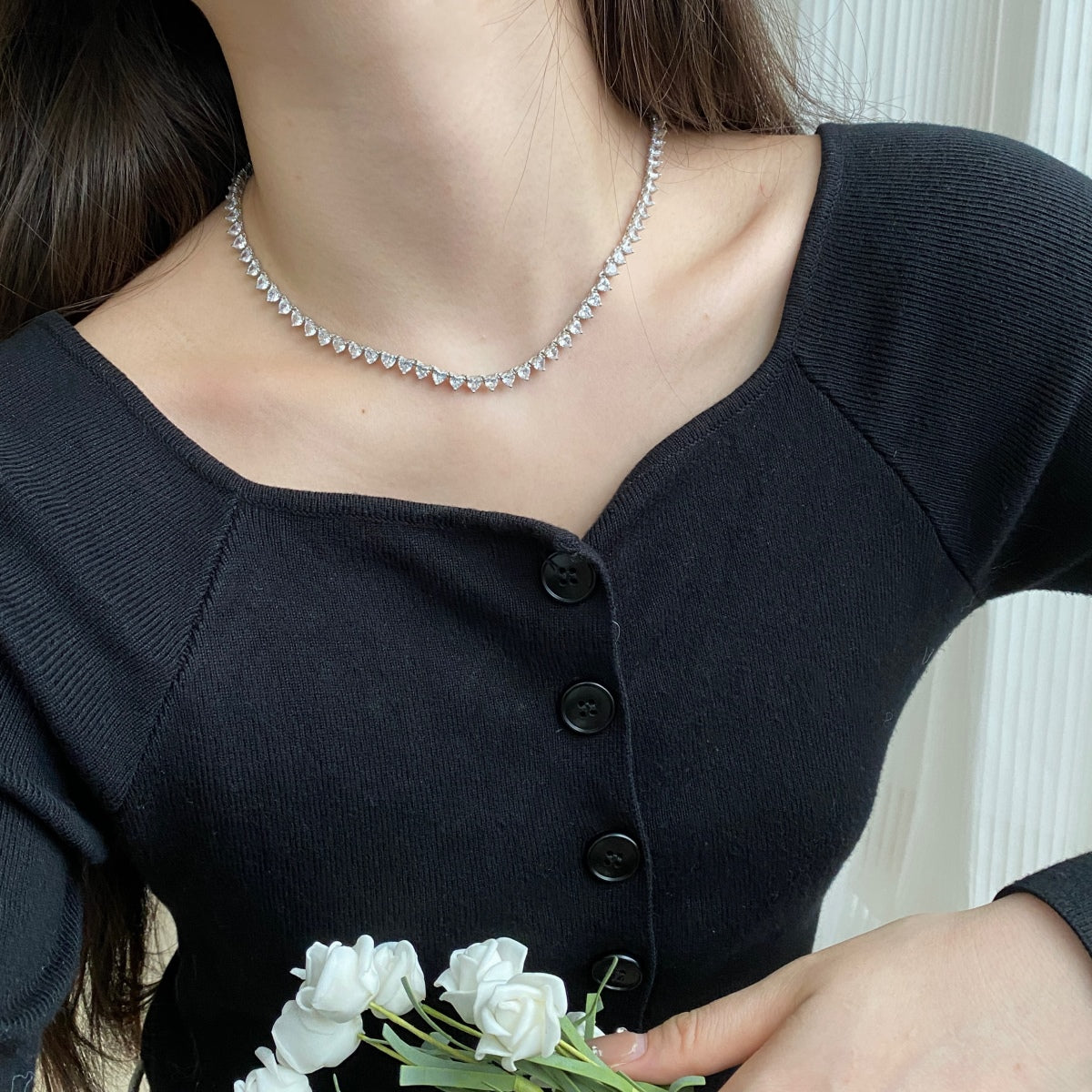 [Charm Aries Jewelry]Ornate Heart Cut Tennis Necklace