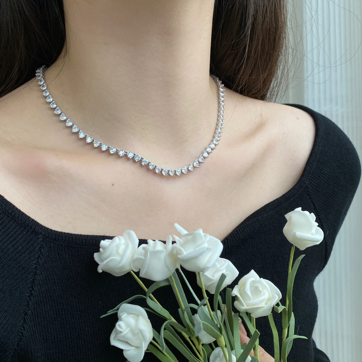 [Charm Aries Jewelry]Ornate Heart Cut Tennis Necklace