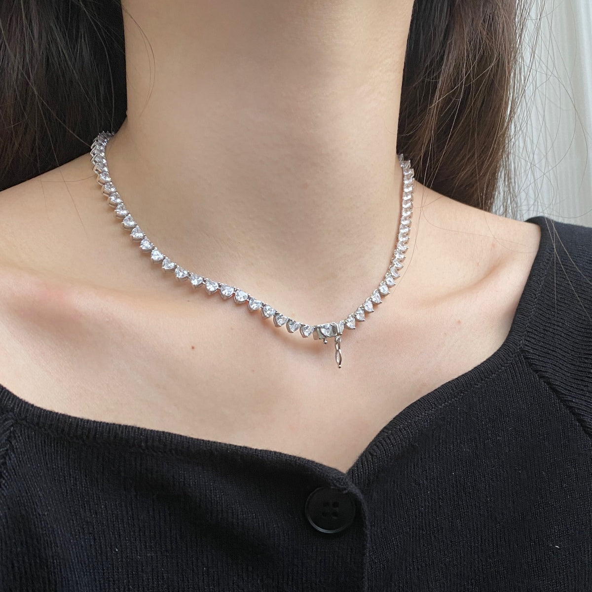 [Charm Aries Jewelry]Ornate Heart Cut Tennis Necklace