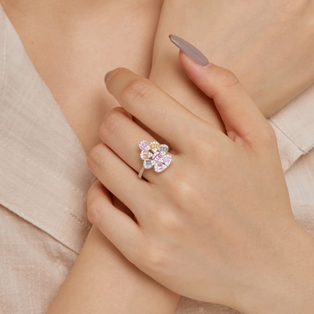 [Charm Aries Jewelry]Sparkling Colorful Water Drop Shape Daily Ring