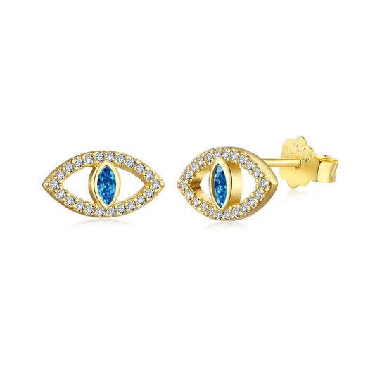 [Charm Aries Jewelry]Blue Devil Eyes Hollow Stud Earrings