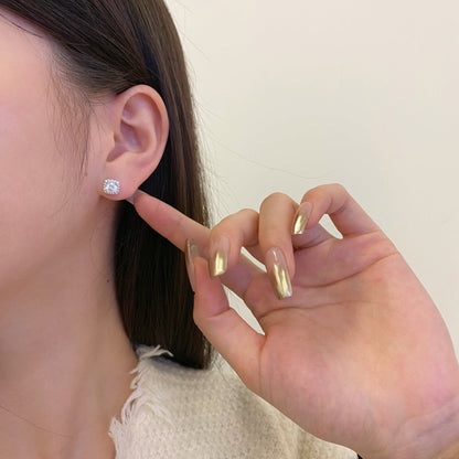 [Charm Aries Jewelry]Classic Round Center Stone Stud Earrings