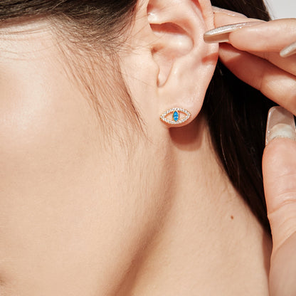 [Charm Aries Jewelry]Blue Devil Eyes Hollow Stud Earrings