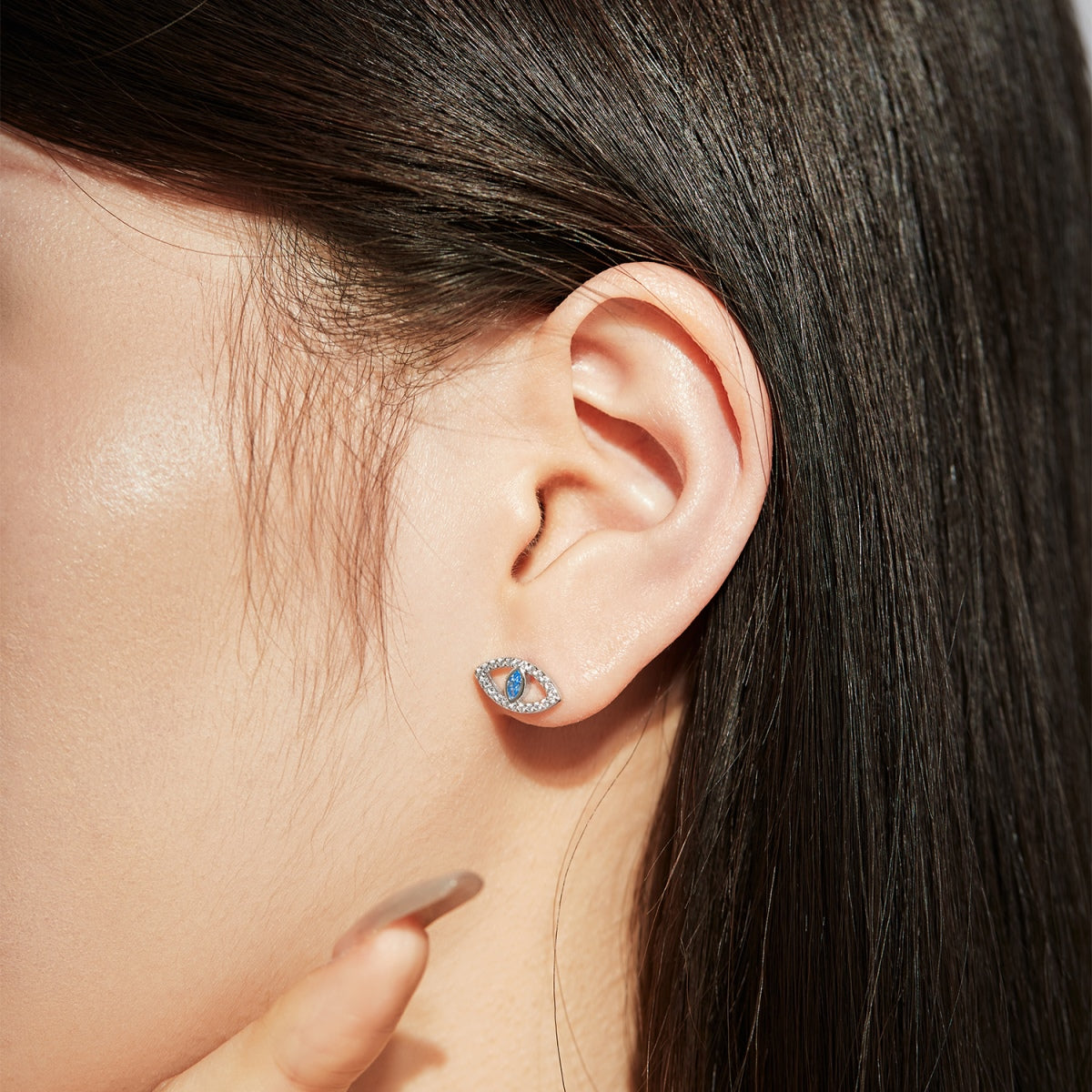 [Charm Aries Jewelry]Blue Devil Eyes Hollow Stud Earrings