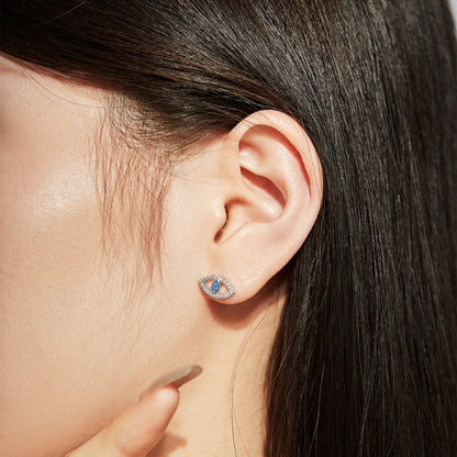 [Charm Aries Jewelry]Blue Devil Eyes Hollow Stud Earrings
