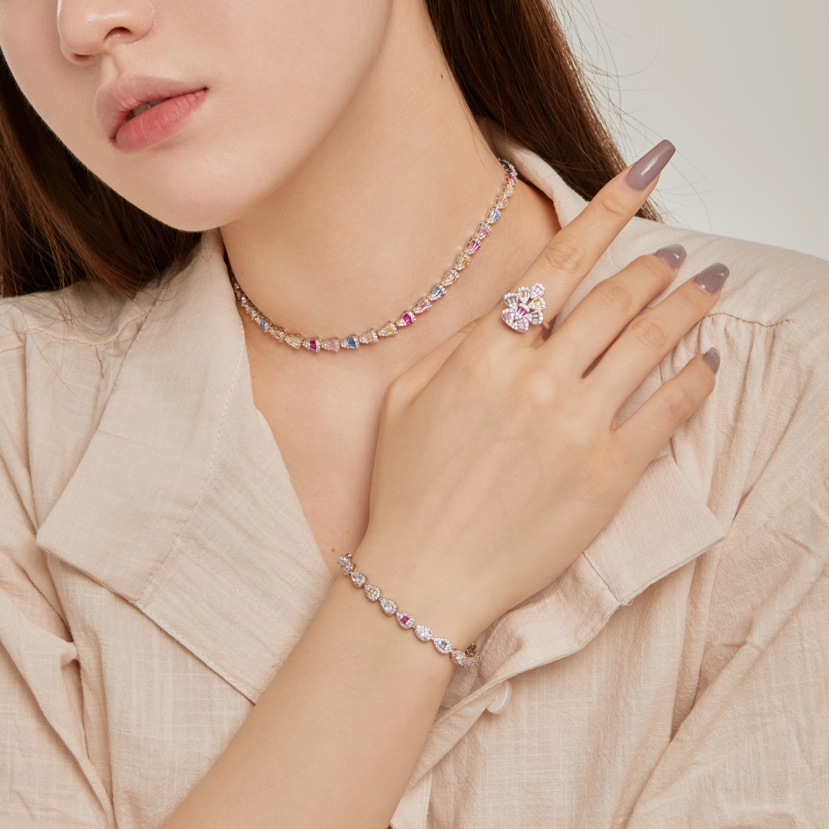 [Charm Aries Jewelry]Radiant Colorful Rainbow Necklace