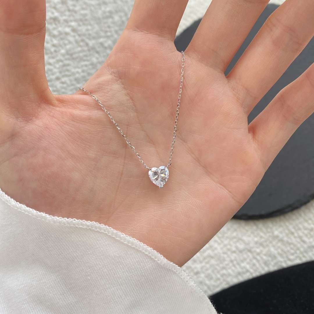 [Charm Aries Jewelry]Heart Shape Main Stone Pendant Collarbone Necklace