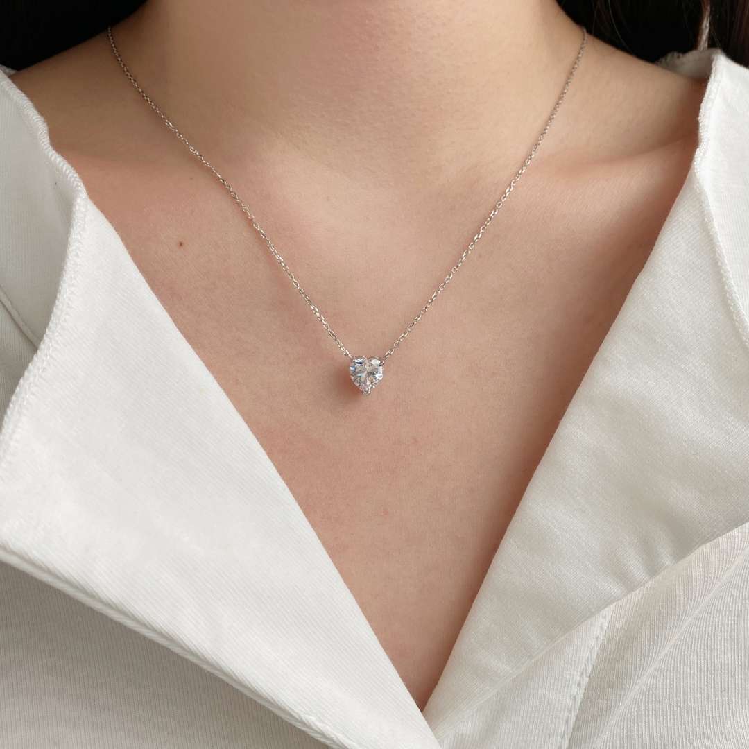 [Charm Aries Jewelry]Heart Shape Main Stone Pendant Collarbone Necklace