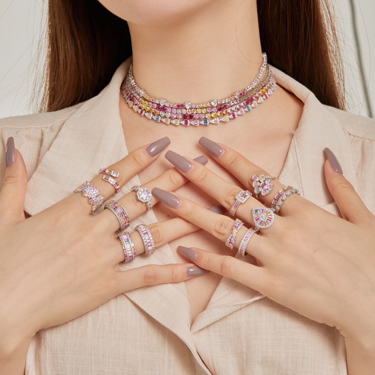 [Charm Aries Jewelry]Delicate Colorful Rainbow Tennis Chain