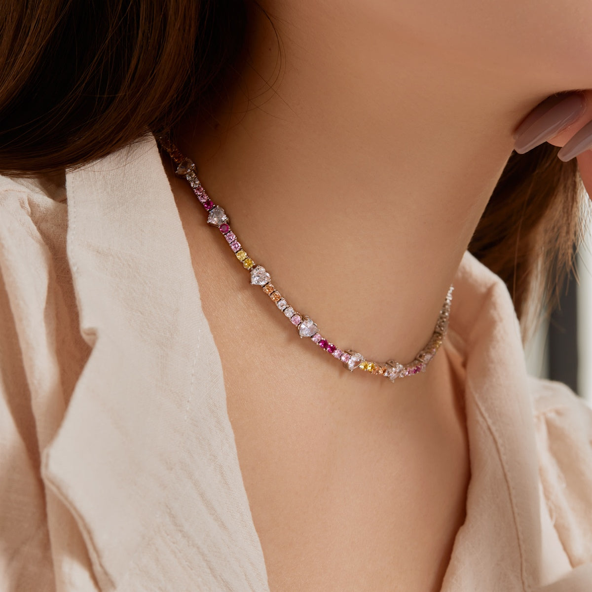 [Charm Aries Jewelry]Delicate Colorful Rainbow Tennis Chain