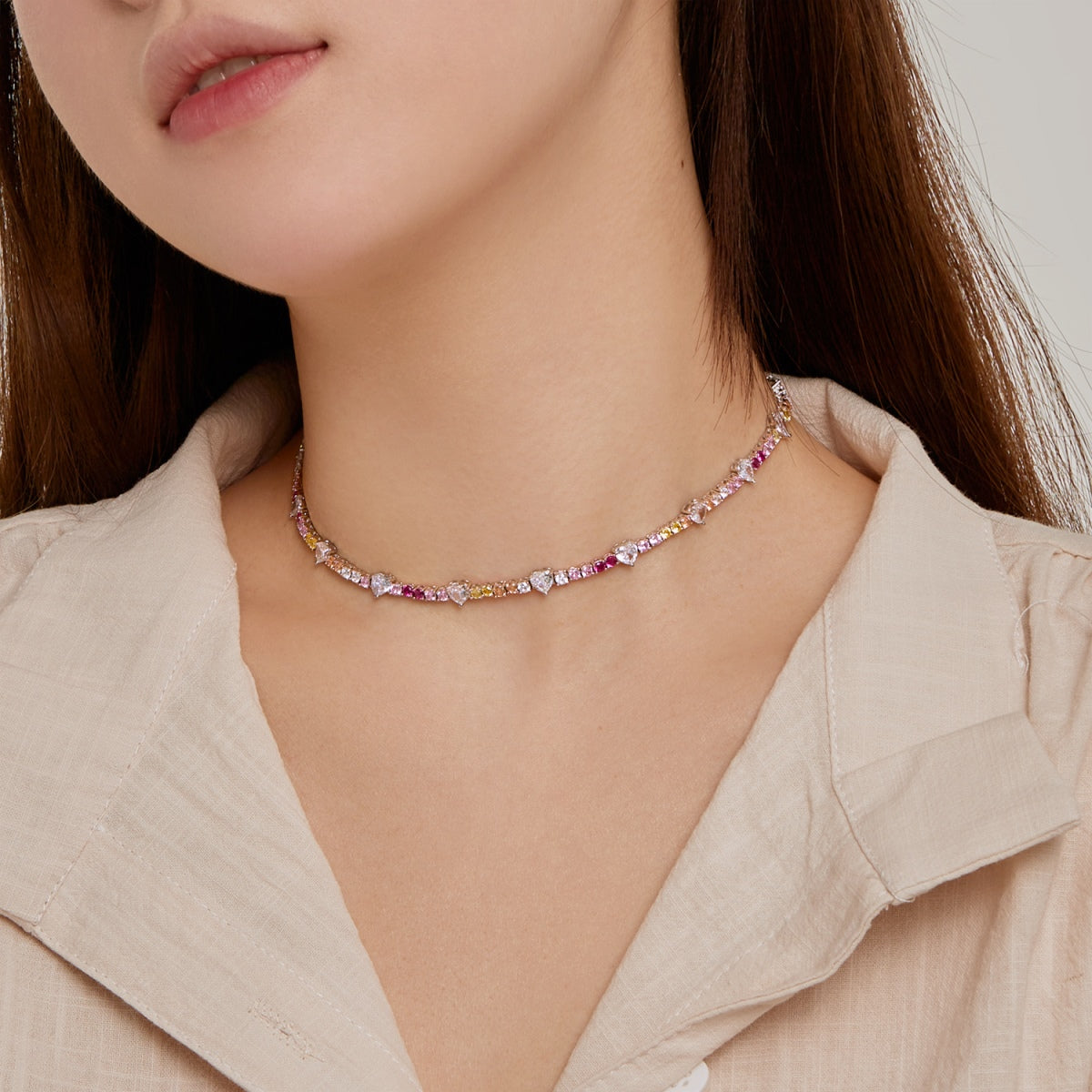 [Charm Aries Jewelry]Delicate Colorful Rainbow Tennis Chain