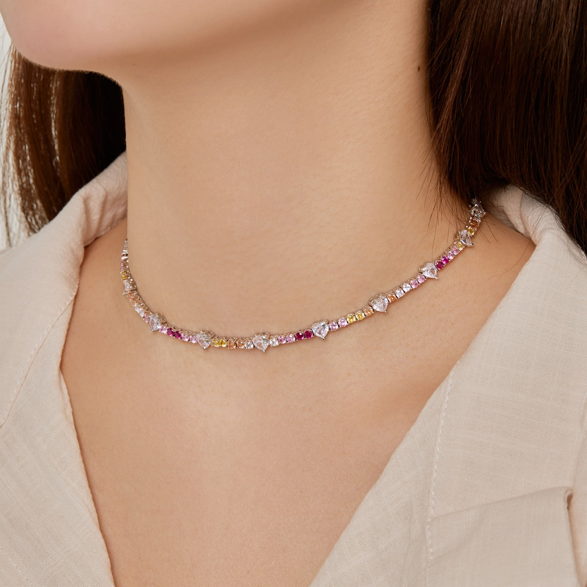 [Charm Aries Jewelry]Delicate Colorful Rainbow Tennis Chain