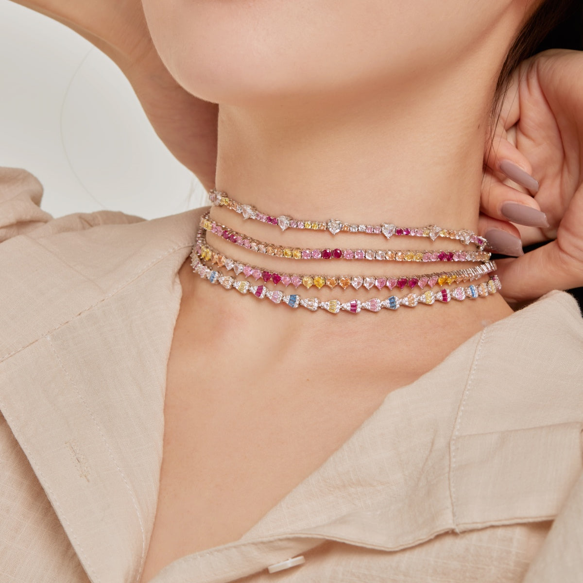 [Charm Aries Jewelry]Delicate Colorful Rainbow Tennis Chain
