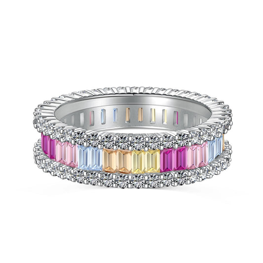[Charm Aries Jewelry]Dainty Kaleidoscopic Emerald Cut Daily Ring