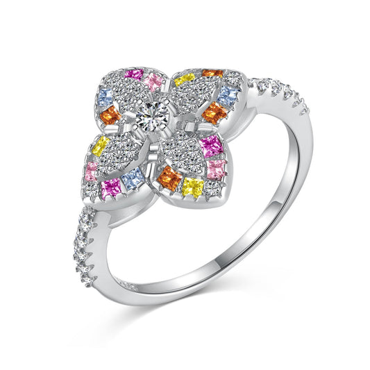 [Charm Aries Jewelry]Luxurious Colorful Flower Shape Banquet Ring